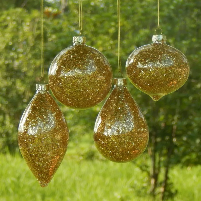 12pcs/pack Small Size Yellow Series Glass Pendant Christmas Tree Hanging Ornaments Home Decoration Friend Gift