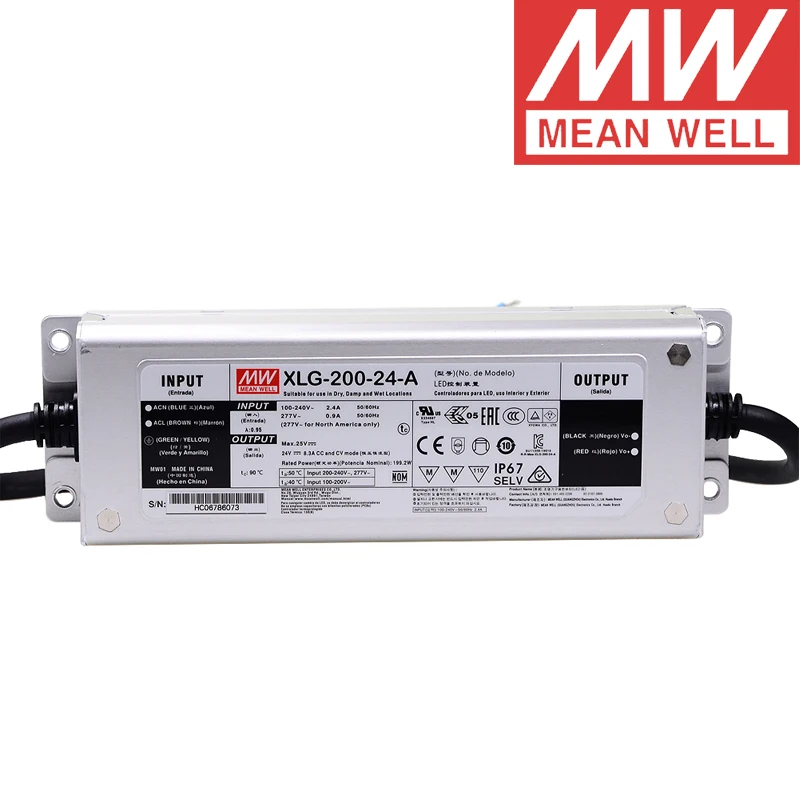 Mean Well XLG-200-24-A IP67 Metal Case Street lighting meanwell 16.8-24V/4.15-8.3A/199W Constant Voltage Current LED Driver