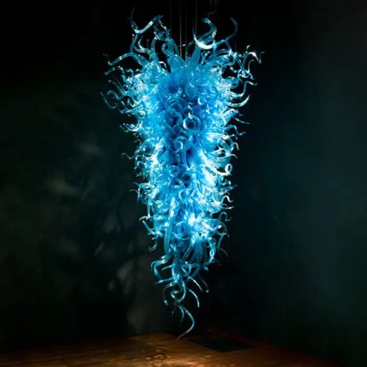 

Hot Sale Chihuly Glass Pendant Lamps Blue American Style Hand Blown Glass Chandelier for Hotel Foyer High Ceiling Art Deco