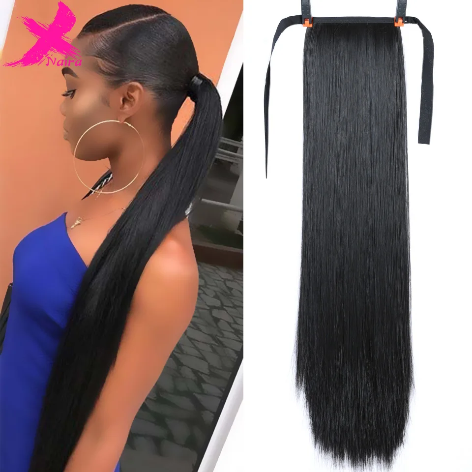 Xnaira Synthetic Afro Fake Hair Bun Piece Blonde Long Straight Drawstring Ponytail Pony Tail Hair Extensions Clip in Hair