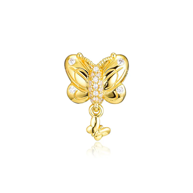 Decorative Butterfly Golden Shine Beads for Charms Bracelets Clear CZ Crystal Beads for Jewelry Making Girls 2019 New Wholesales