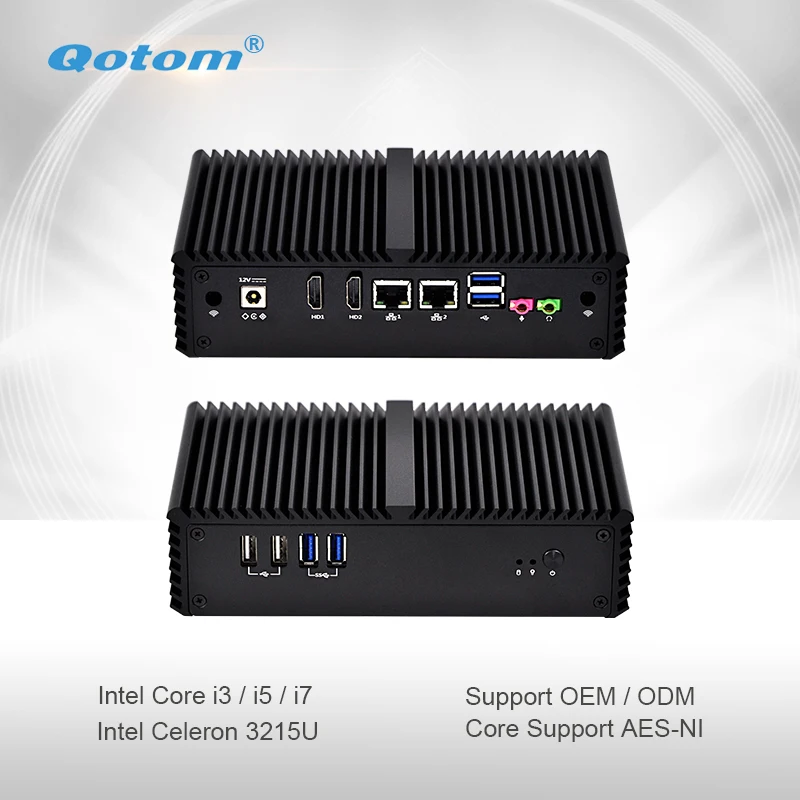 Qotom Mini PC Q300S Celeron Core i3 i5 i7 z komputerem bezwentylatorowym Dual Gigabit Ethernet LAN