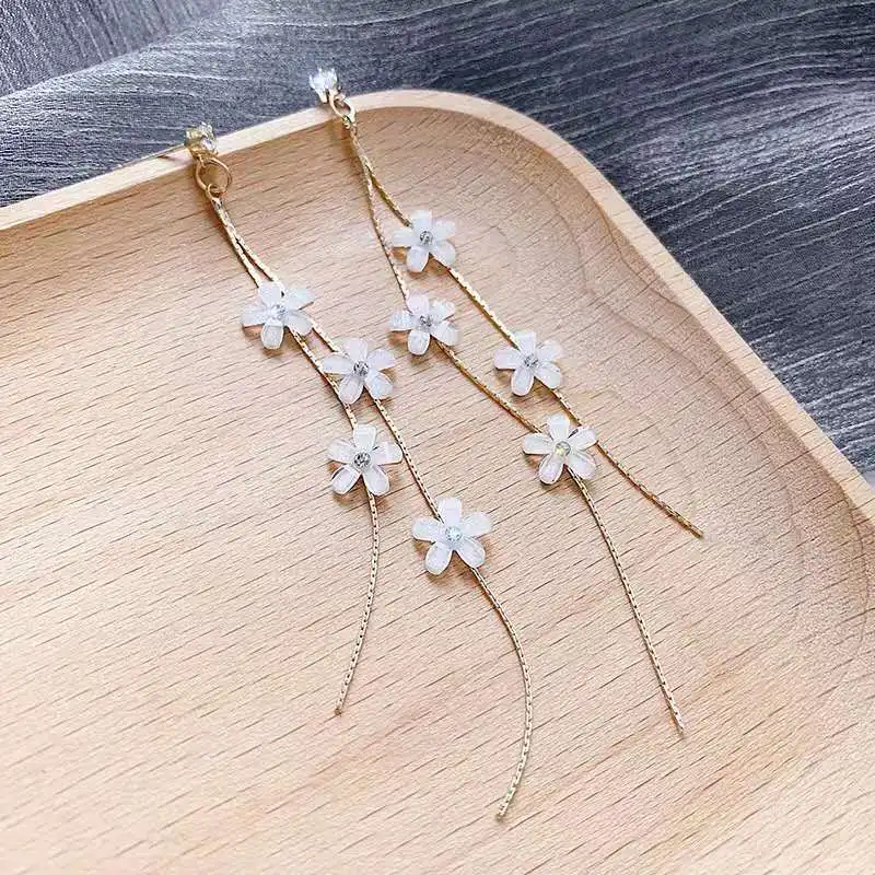 2024 Fashion Women Resin Flower Rhinestone Tassel Long Earrings Drop Dangle Earrings Wedding Party Jewelry Accessories Gifts