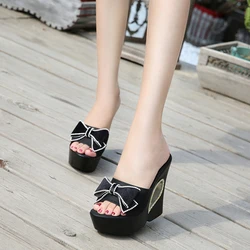 Best Seller Summer Slippers Women Butterfly-knot Platform Wedge Thick Sole High Heels 13CM Outdoor Mules Slides Sweet Beach Shoe