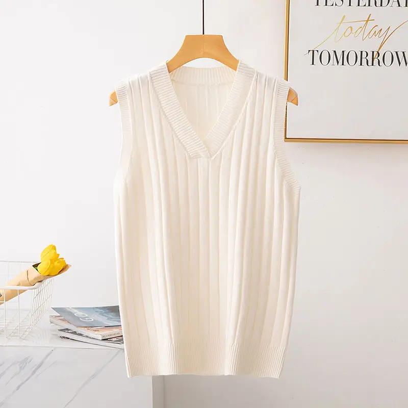 Long Knitted Sweater Vest Women Loose Casual V-neck Sleeveless Suspender Sweaters Female 2023 Spring Autumn Korean Version Girl