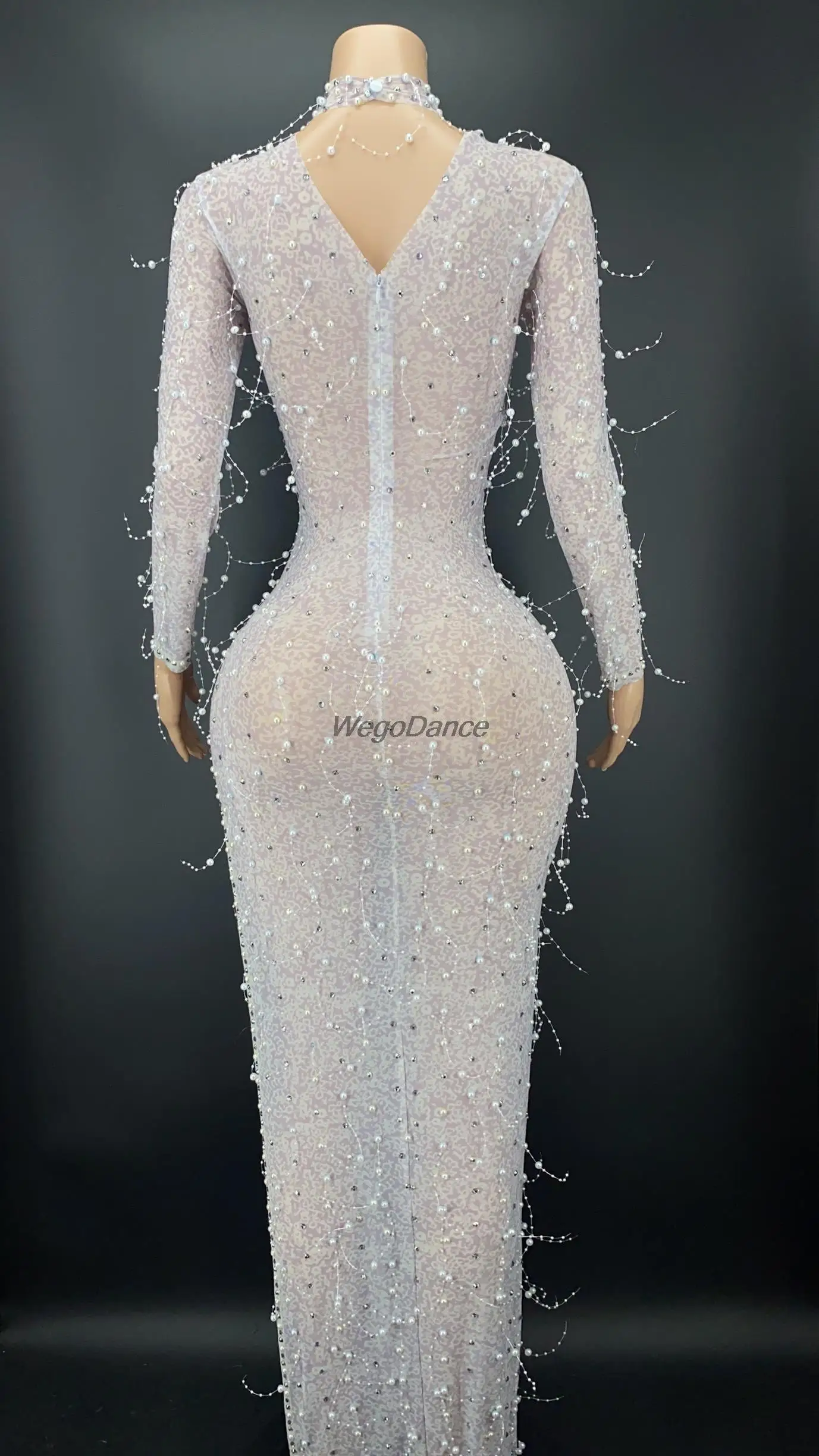 New Sexy Rhinestone Tassel Long Prom Birthday Dresses
