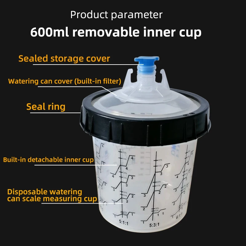 600ml Disposable Spray Gun Upper Tank No-clean Universal Inner Cup Paint Mixing Cup Adapter