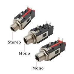 2Pcs 1/4Inch 6.35mm Connector 6.3mm 3 Pin Audio Stereo/Mono Phone Female Jack Headphone Socket Thread Lock Panel Mount Connector