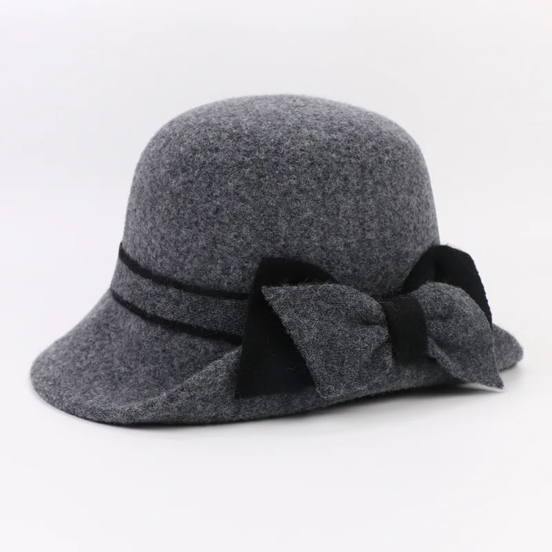 Autumn And Winter Middle-aged And Lady Curly Bow Tie Rope Whole Wool Basin Hat Outdoor Warm Hat