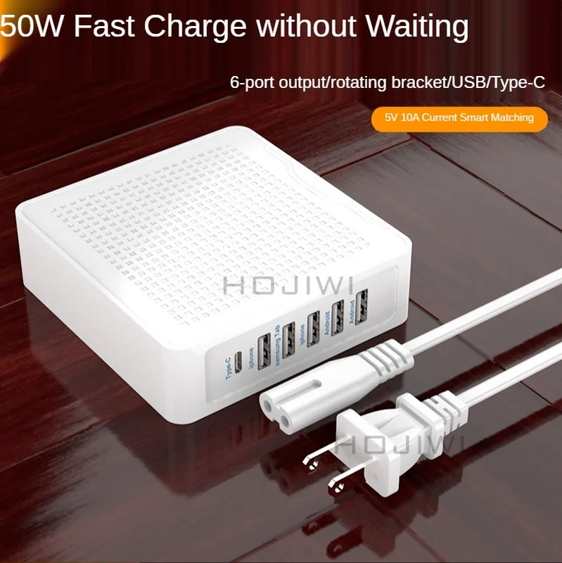 HOJIWI 6 in 1 Charger 100W USB Type C  Fast Charger with Quick Charge 3.0 USB Phone Charger For MacBook Laptop Smartphone AF02