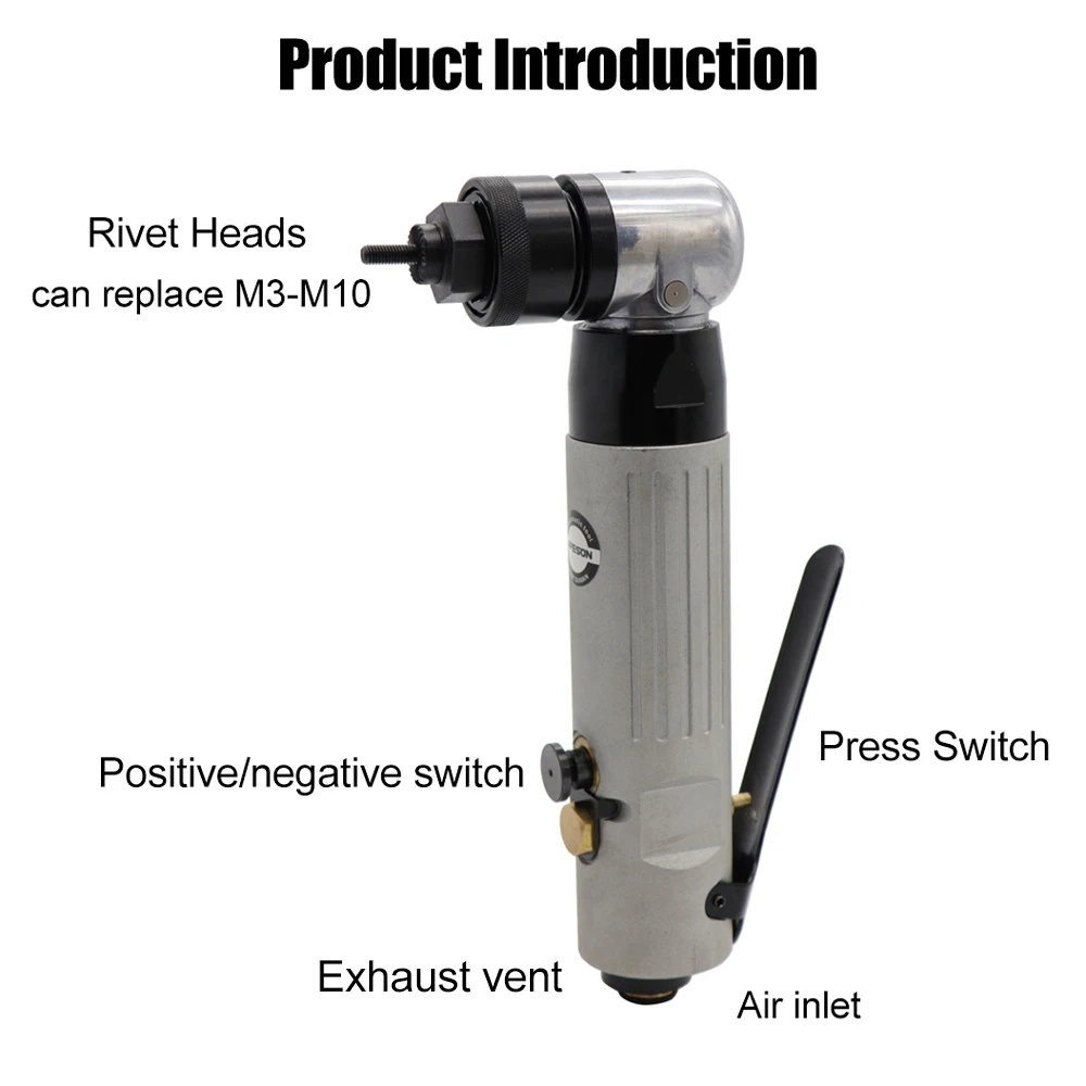 Pneumatic Air มุมขวา Rivet Nut ปืนอัตโนมัติใส่เกลียว Riveters โลดโผนถั่ว Rivnut เครื่องมือสำหรับ M3 M4 M5 M6 m8 M10Nut