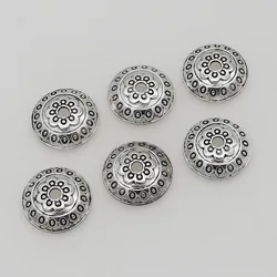 50pcs/lot Bohemia Antique Silver Flower Round Bead Caps 14mm Decoration Zinc Alloy Beaded End Cap Charms DIY Jewelry Findings