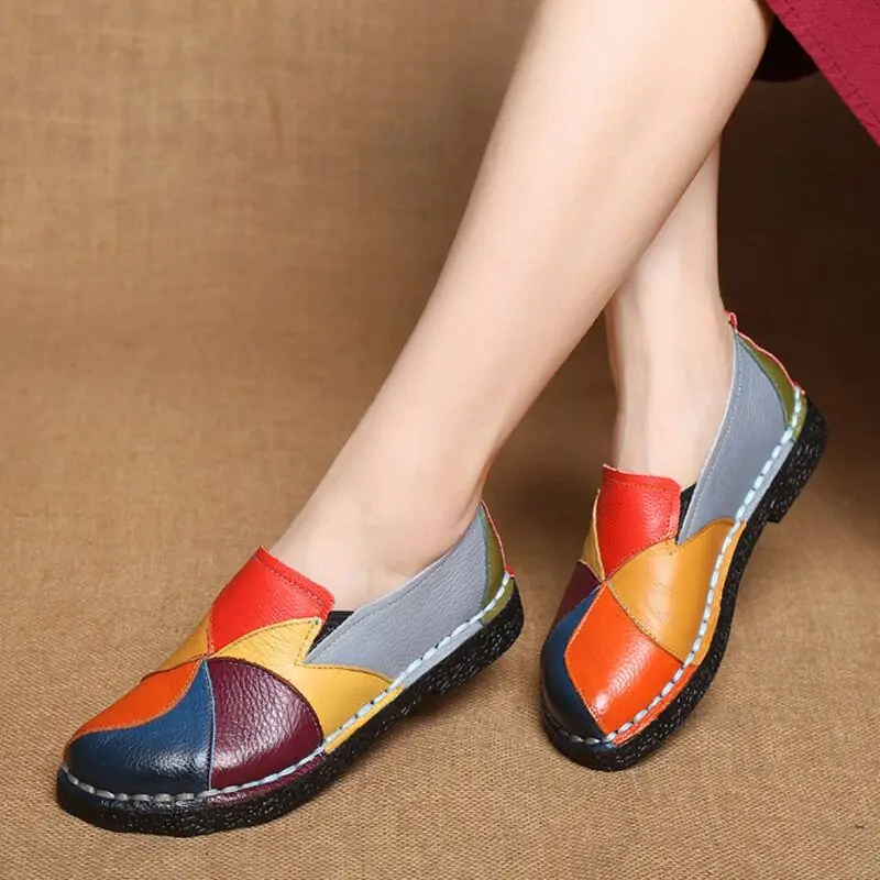 

2021 Designer Women Genuine Leather Loafers Ladies Ballet Flats Mixed Colors Slip On Loafers Platform Casual Shoes Size35-42