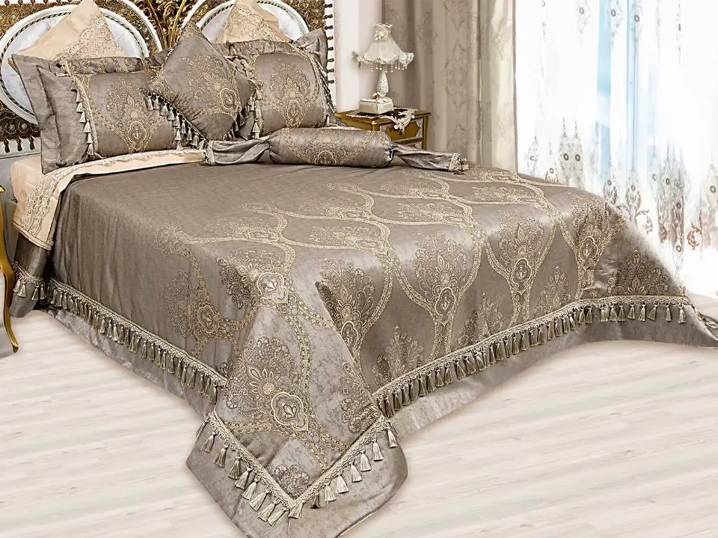 Land Of dowry Harem Jacquard Double Bed Cover Set Gray