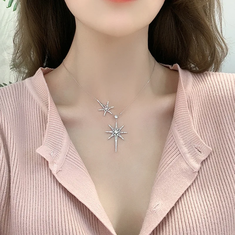 925 silver female six-pointed star pendant European and American light luxury neck chain star clavicle chain necklace