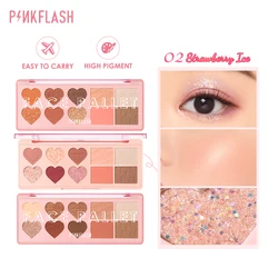 PINKFLASH 10 Color Matte Glitter Eyeshadow Palette Blush Highlighter Pigment Long Lasting Waterproof Multifunctional Face Makeup