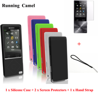 Rubber Gel Silicone Cover Case for Sony Walkman NWZ A15 A17 A25 A27 Protective Case with Protector Film Strap