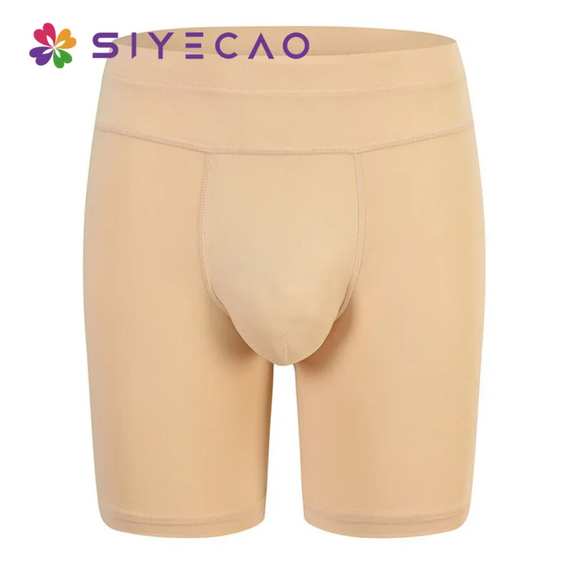 Men Underwear Ice Silk Men Boxers Half-length Solid U Convex Pouch Boxer Shorts Mens Long Panties Underpants Cueca Trunks