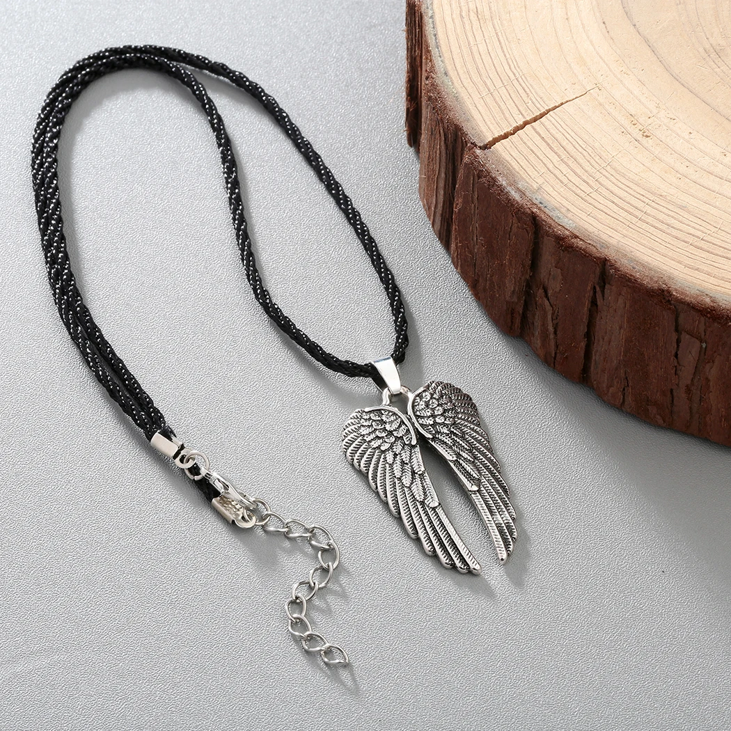 CHENGXUN Vintage Angel Wings Pendant Necklace for Men Women Retro Guardian Angel Wing Amulet Charm Chain Pagan Jewelry