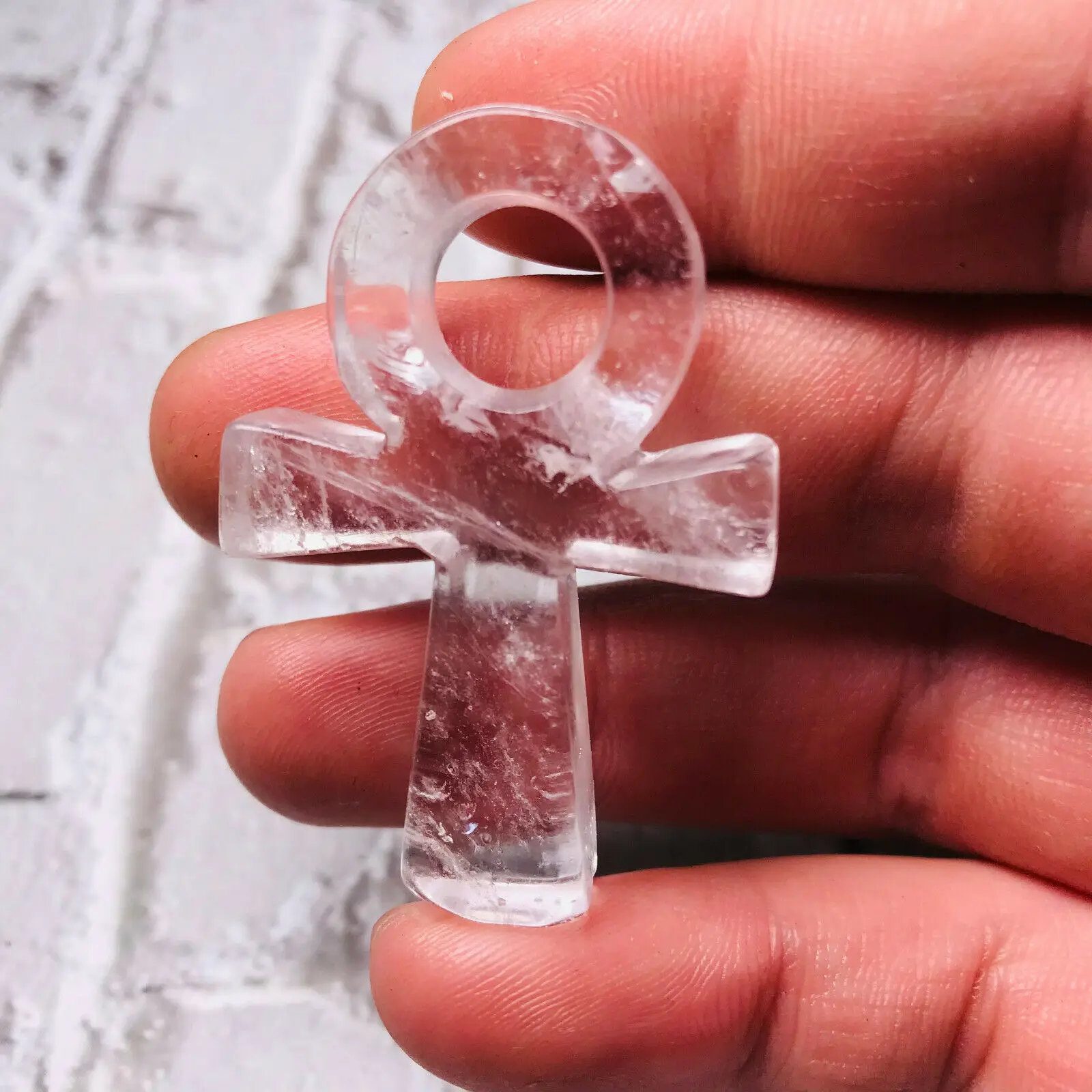 

Natural white crystal stone hand-carved key life Reiki healing 1PC