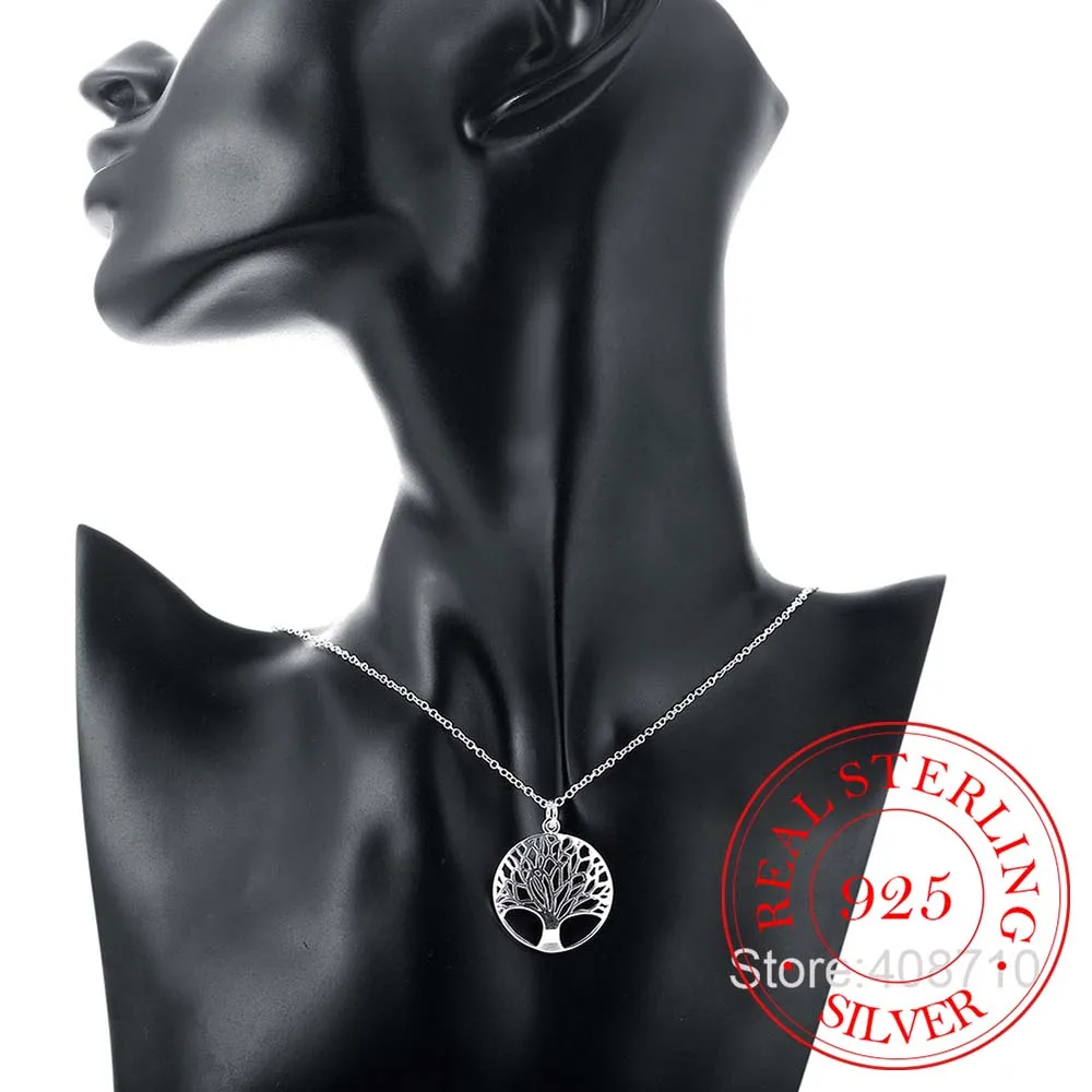 Hot Tree of Life Crystal Round Small Pendant Necklace 925 sterling silver Bijoux Collier Elegant Women Jewelry Gift Dropshipping