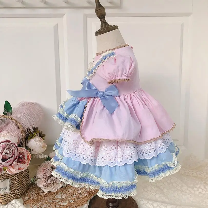 Baby Clothes Spanish Vintage Lolita Princess Ball Gown Lace Stitching Sweet Cute Birthday Party Dress For Girls Y2684