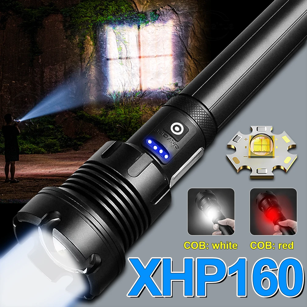 

Новое обновление XHP160 COB, самый мощный светодиодный фонарик, перезаряжаемый XHP90, тактическая вспышка, 18650 USB, мощная ручная лампа