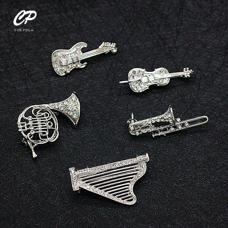 Image Rhinestone Musical Instrument Brooch Brooch Men's and Women's Suit  Buckle Accessories Personalized Collar Pin