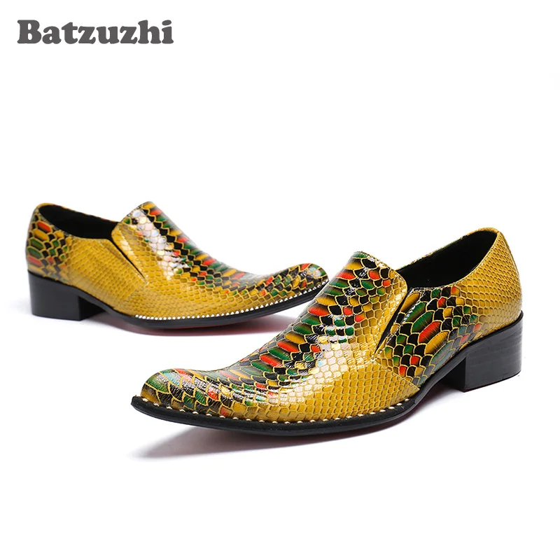 

Batzuzhi Italian Luxury Shoes Men Pointed Toe Gold Genuine Leather Men Dress Shoes Party and Wedding Shoes Zapatos Hombre,38-46