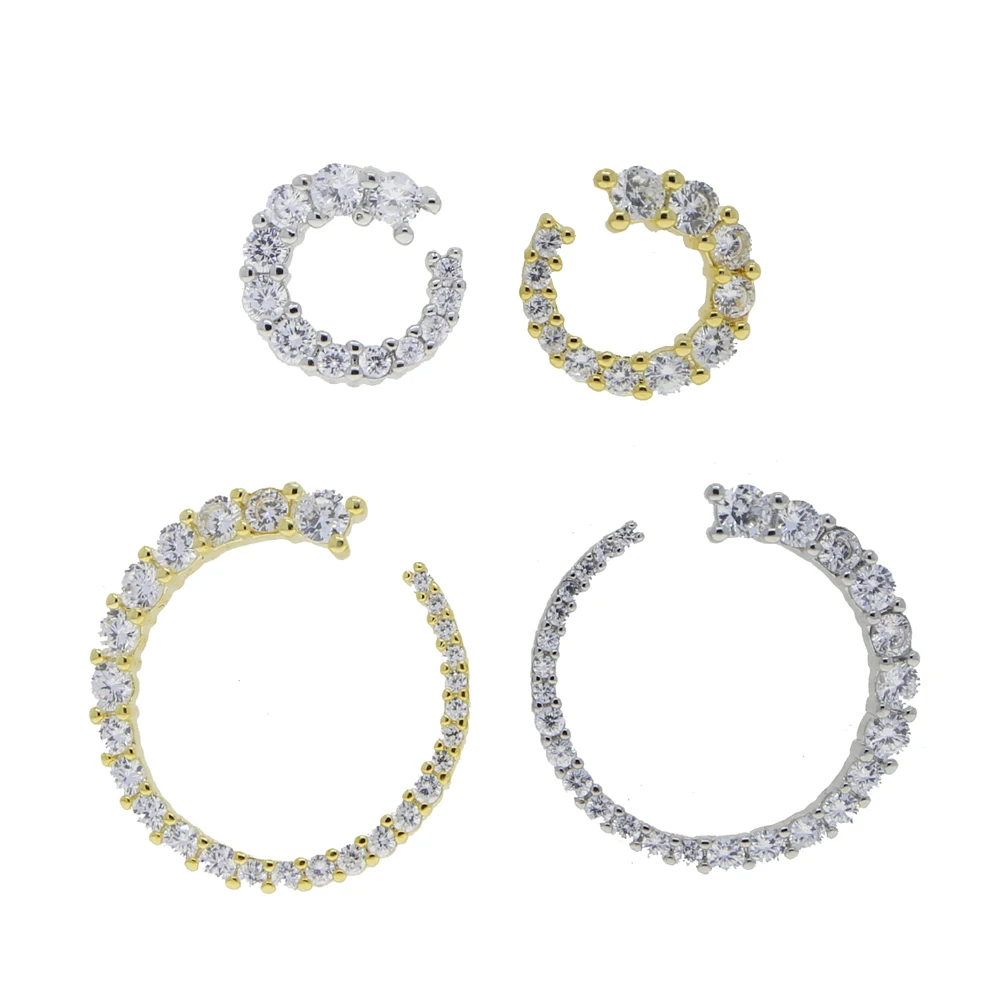 Prong Set Sparking Bling 5A Cubic Zirconia CZ 15MM 25MM Geometric Round Circle Hoop Earring