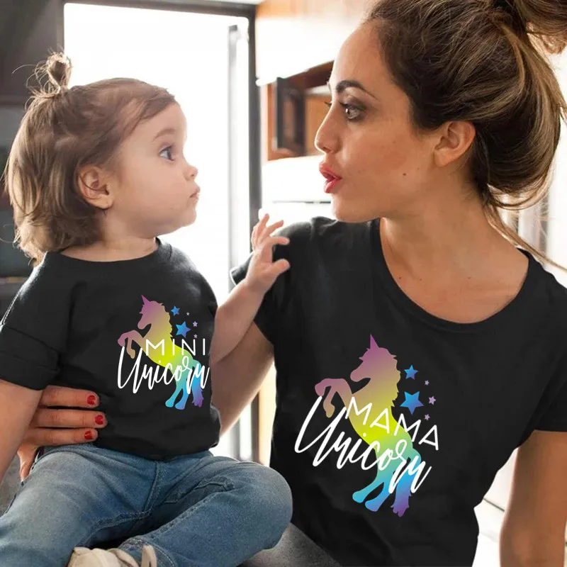 Mama Unicorn Mini Unicorn Shirts Mommy and Me Black TShirts Mother and Daughter Matching Shirt Mom and Baby Matching Outfits