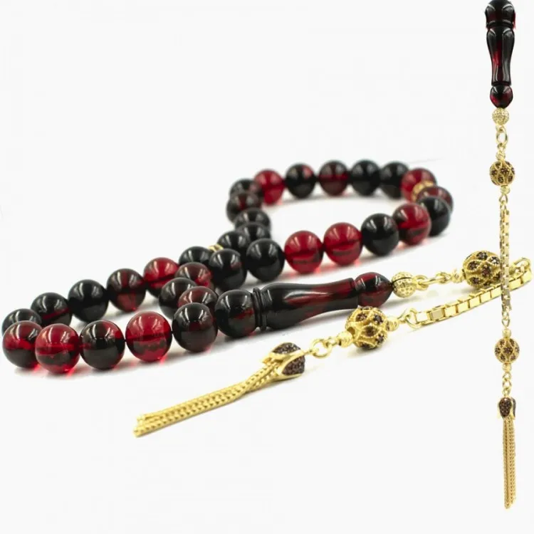 33 Beads Fire Amber (Fire Amber) Muslim Prayer Tasbih Misbaha Islamic Jewelry Subha Capsule Cut Tassel 925 Caliber Silver