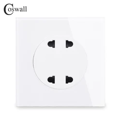 Coswall Crystal Glass Panel Double Universal 2 Hole Wall Power Socket Outlet 10A With Children Protective Door R11 series 250V