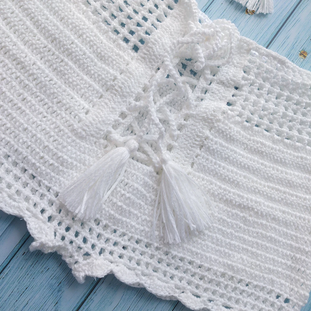 White Crochet Bandeau Bikini Set Beach Knitting Swimsuit