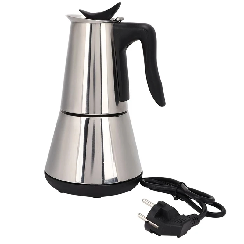 Electric Moka Coffee Pot EU Plug 6 Cups Italian Espresso Coffee Maker 304 Stainless Steel Percolator Classic Coffee Pot