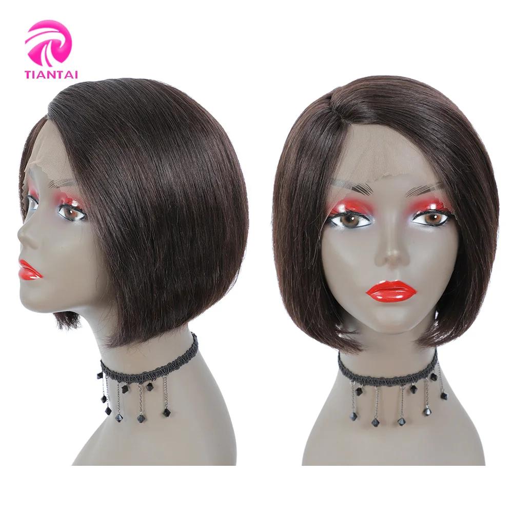 Pendek Rambut Manusia Wig Brasil Remy Lurus Pendek Bob Wig Pixie Cut Wig Bagian Sisi Lace Wig Ombre Coklat Manusia rambut Wig Suzhou