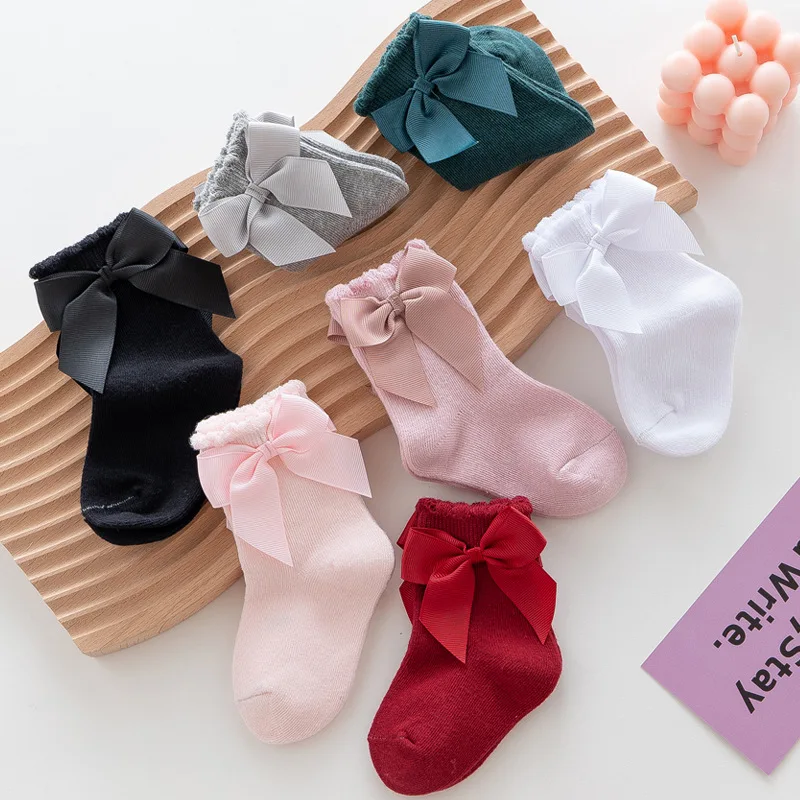 New Winter Autumn Children Socks With Big Bows Girls Ankle Socks  Cotton Socks Toddlers Infants Cute Ankle Socks For 0-5Years