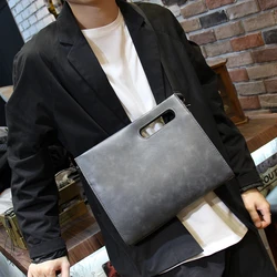 LEBSGE Fashion Male High Quality Pu Leather Retro Handbag New Design Small Briefcase Handbag Single Shoulder Bag Gray Small Bag