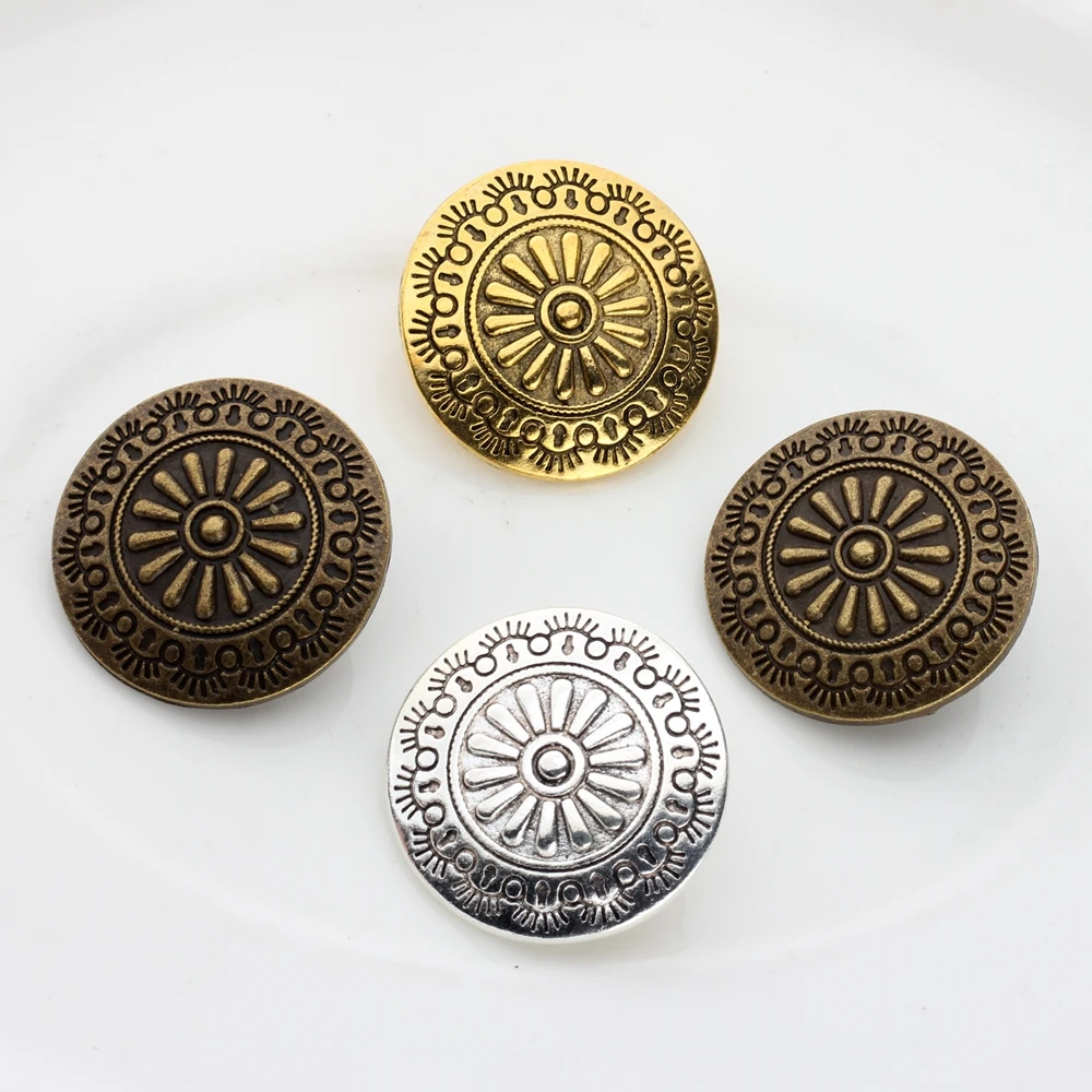 3pcs/lot 30MM Retro Zinc Alloy Round  Bronze  Daisy CONCHO Decorative Buttons Charms Pendants For DIY Accessories