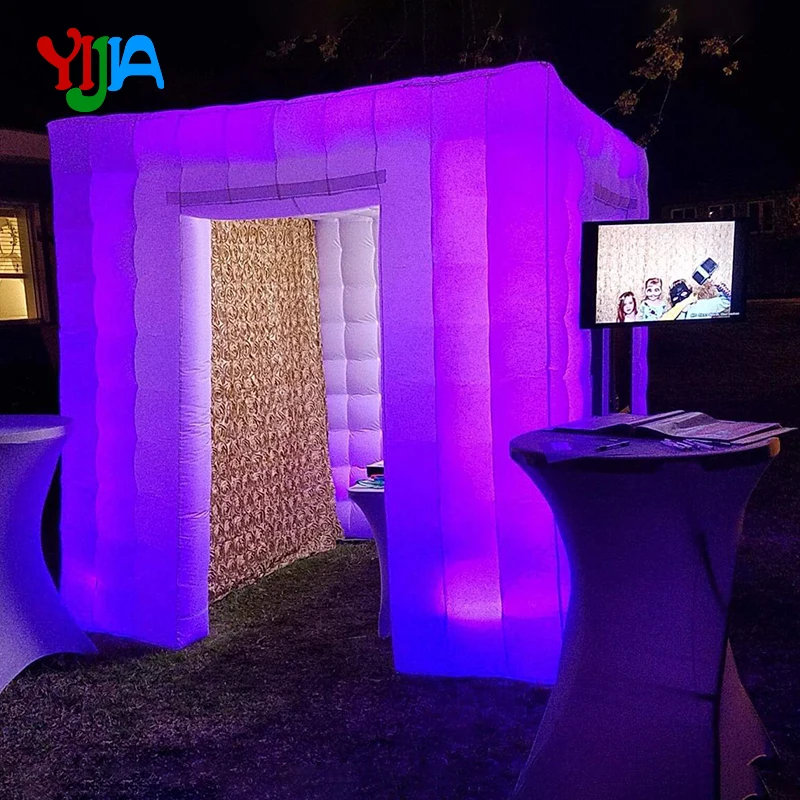 

LED strips around whole inflatable photo booth cabin white color Portable cube Booth with 2 doors for wedding party