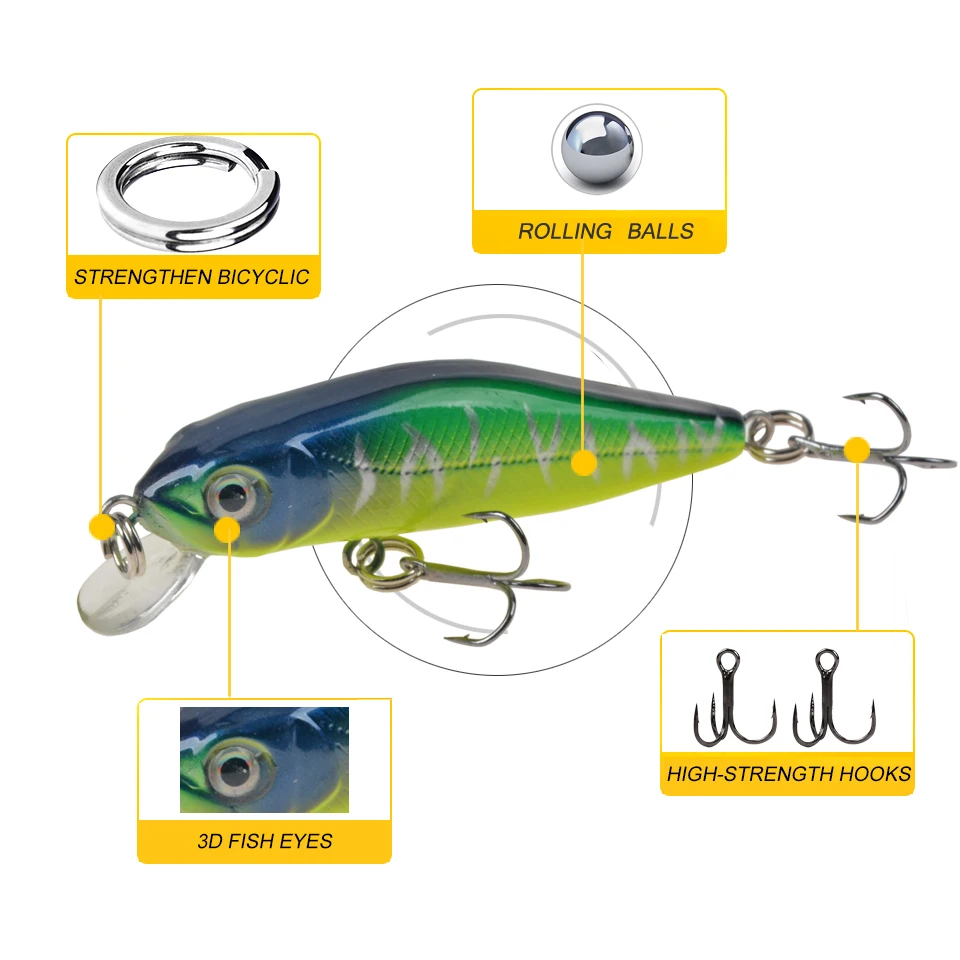 6cm/4.5g Small Minnow Floating Bait Hard Crankbait Fishing Lure Noisy Wobbler 8# Hooks Artificial Fish Tackle Pesca