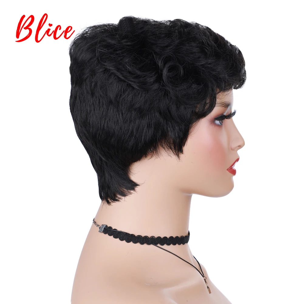 Blice Synthetic Hair Extension Short Wave For Women Black Curly Heat Resistant Kanekalon Daily Russian Ladies American