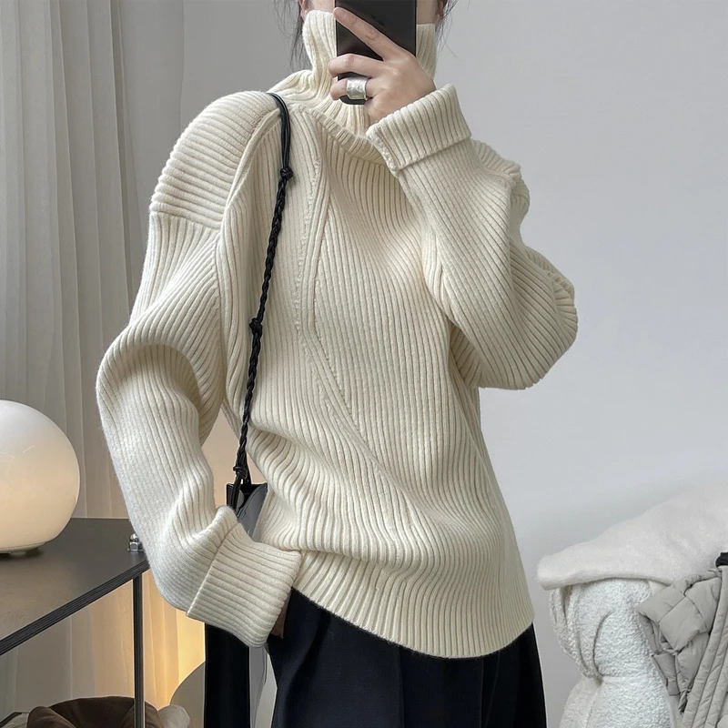 

Winter women's casual solid color high-neck long-sleeved loose sweater