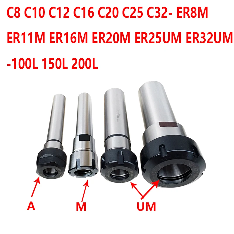Imagem -05 - Eixo Mais Peça Chave C12 Er8 Er11 C12 Er16 Er20 Mandril de Pinça 100l 150l 200l Haste Reta Haste Extensora 12 mm para Fresa Cnc