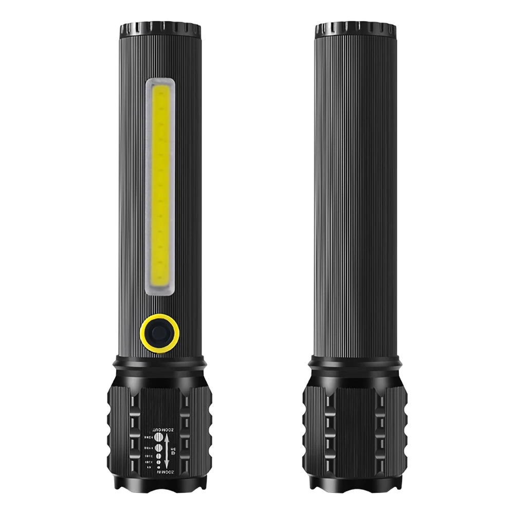 Powerful LED Flashlight With COB Side Light Lamp Zoom Lantern USB Rechargeable Torch Built-in 18650 Battery For Camping Outdoors