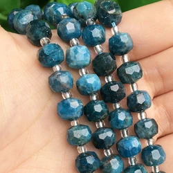 Natural Faceted Blue Apatite Gem Stone Beads Column Shape Loose Beads for Jewelry Making DIY Charms Bracelet Accessories 7.5''