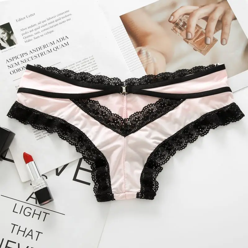 Women Sexy Low Waist Cotton Briefs Underwear Lace Stitching Panties Comfort Bow Twist Panties