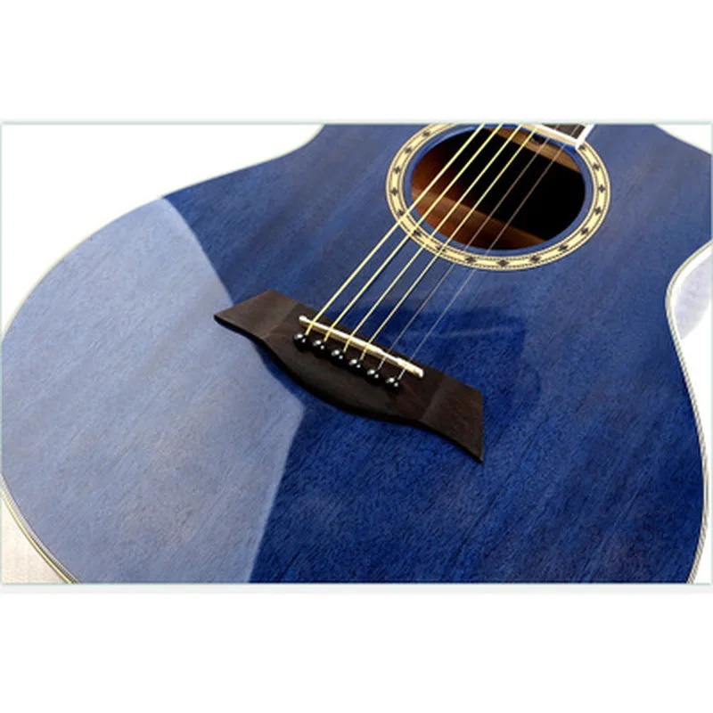 Guitar Acoustic Electric Mahogany Steel-String 40 Inches A-Body Guitarra 6 Strings Folk Pop Cutaway High Gloss Pickup Blue Black