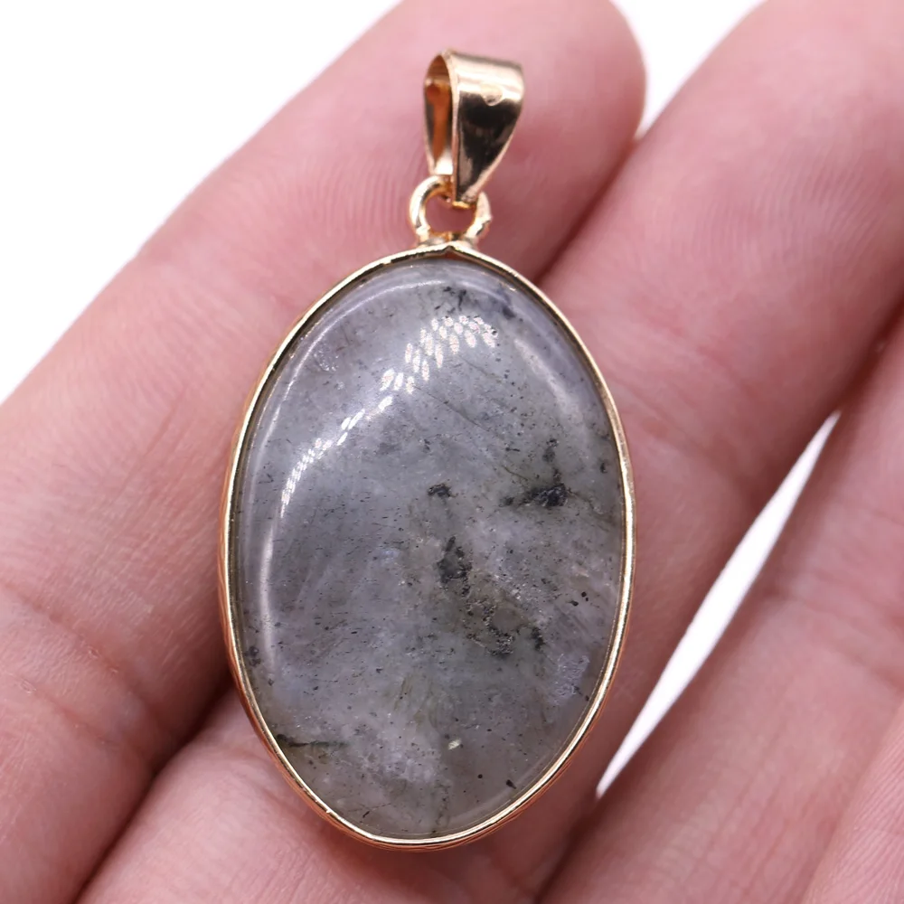 Natural Stone Oval Shape Pendant Rose Quartzs Picture Stone Necklace Pendant for Jewelry Making Necklace Size 22x35mm