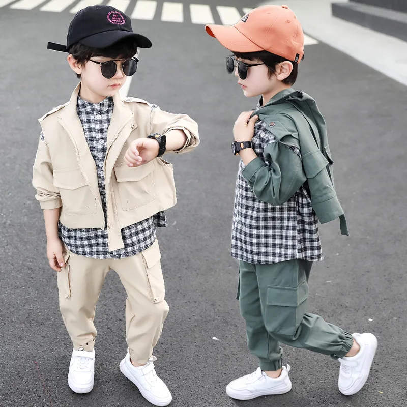 Loose Spring Autumn Children\'s Clothes Set Boys Vest +Blouse + Pants 3pcs/Set Kids Costume Teenage Girl Clothing High Quality